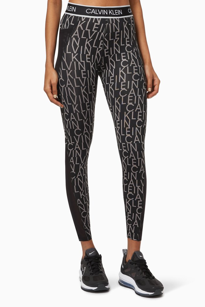 

Logo Waistband Gym Leggings in Technical Stretch Blend, Black