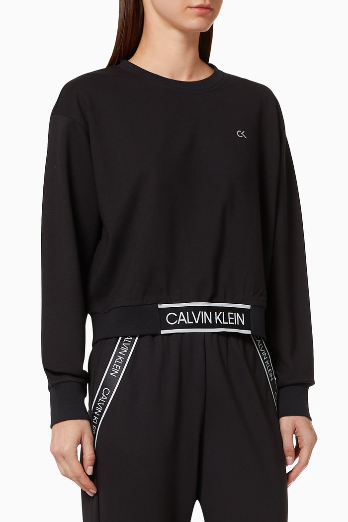 

CK Logo Tape Cropped Sweatshirt, Black