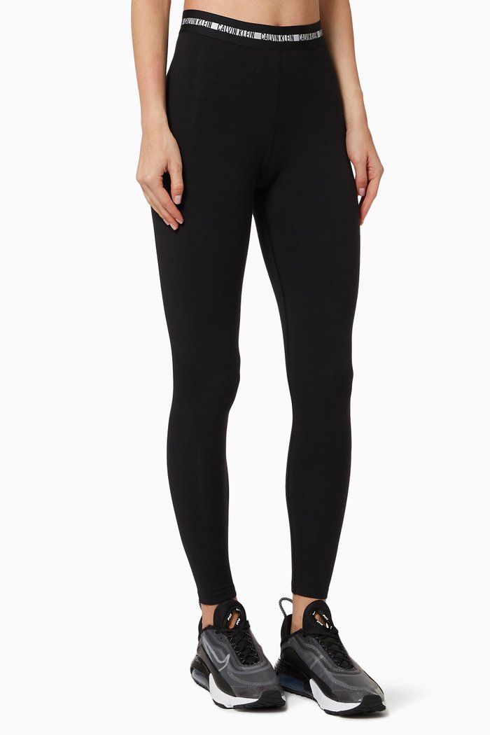 

CK Logo Tape Jersey Gym Leggings, Black