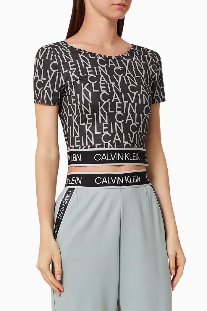 

CK Monogram Cropped Gym T-shirt, Black
