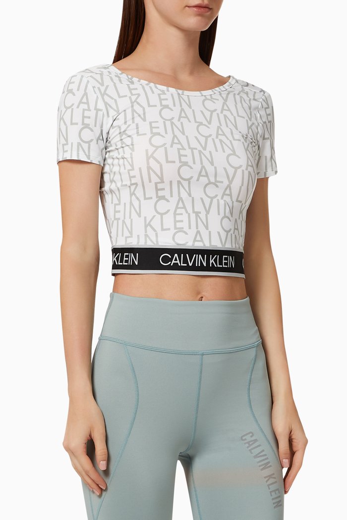 

CK Monogram Cropped Gym T-shirt, White