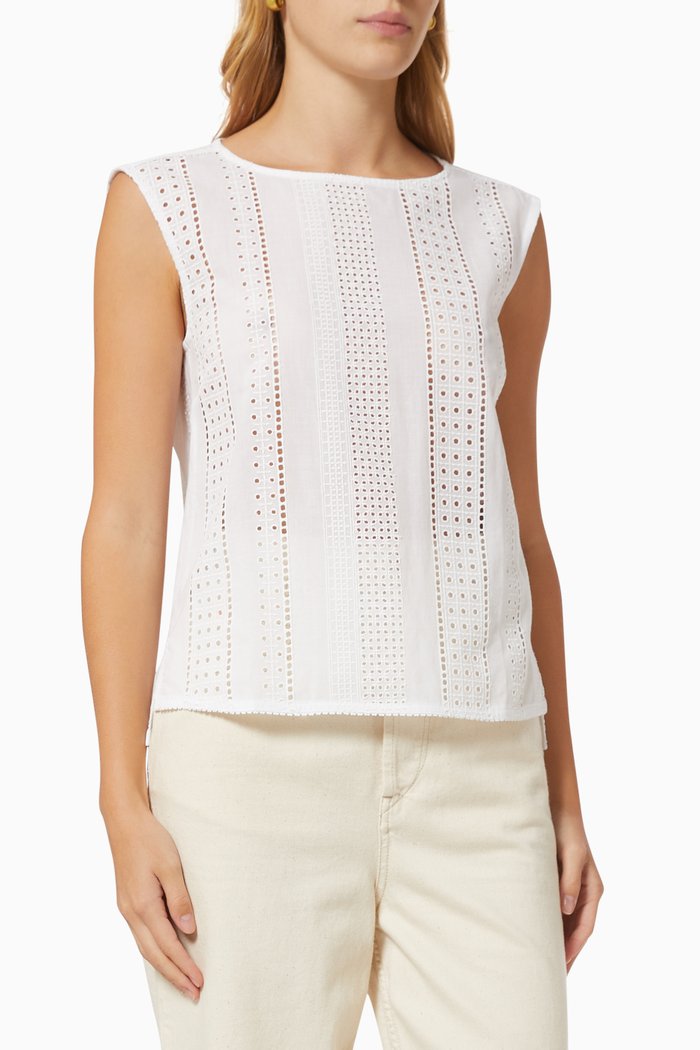 

Slam Broderie Anglaise Top in Muslin, White