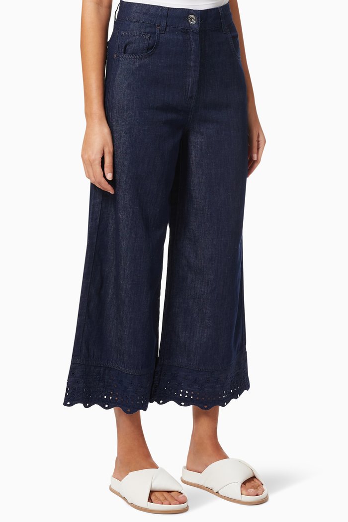 

Diva Cropped Trousers in Linen Denim, Blue