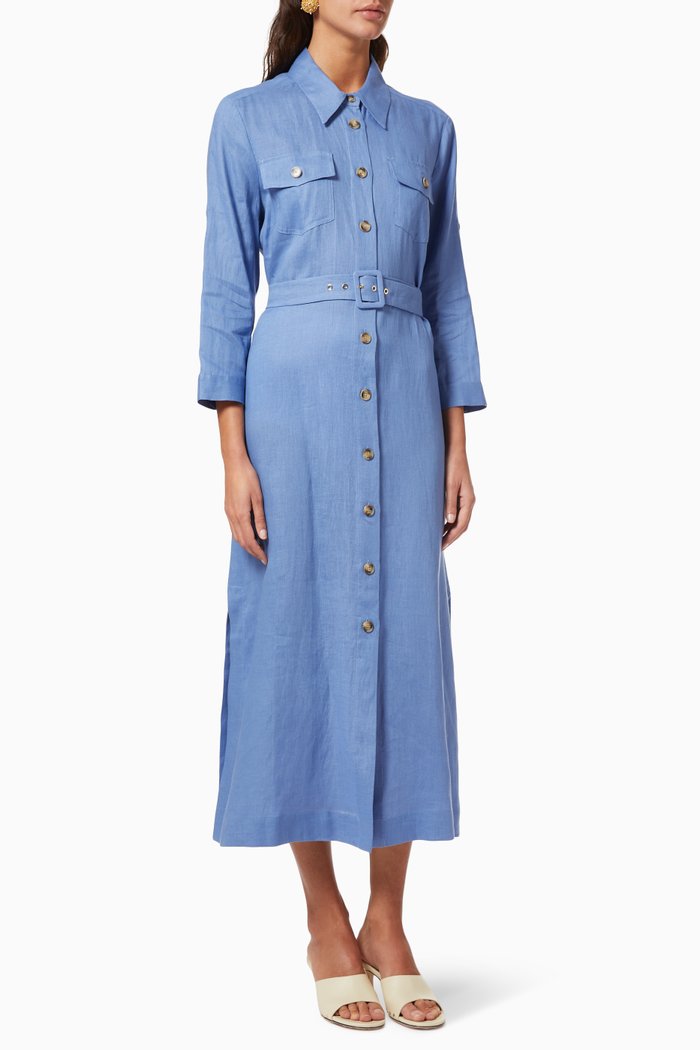 

Penny Shirt Dress in Linen, Blue