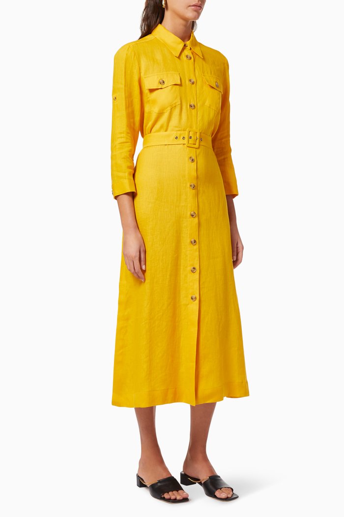 

Penny Shirt Dress in Linen, Yellow