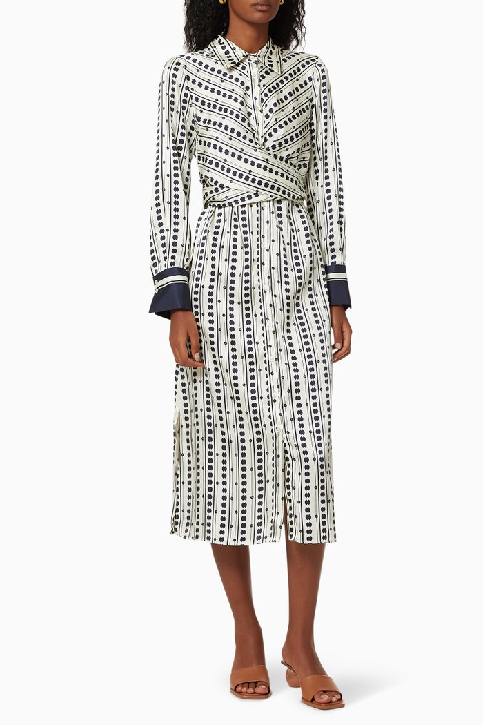

Pineta Printed Dress in Satin, White