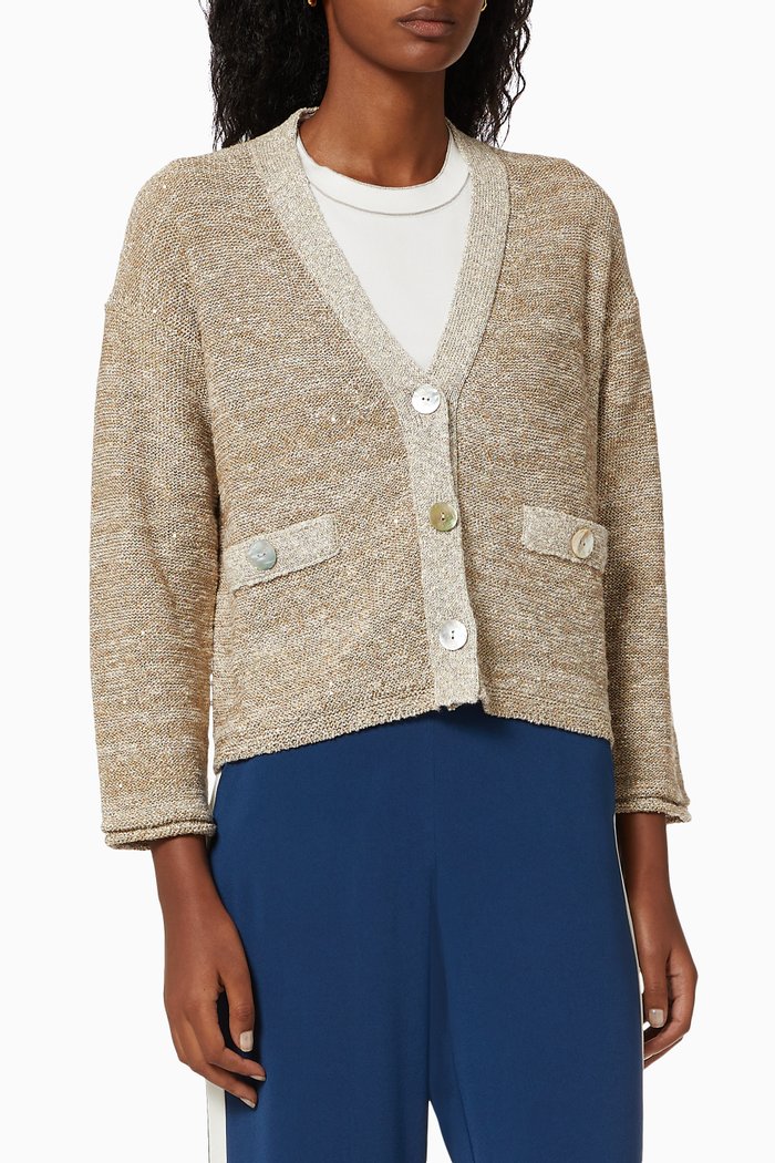 

Trinity Cardigan in Metallic Knit, Neutral