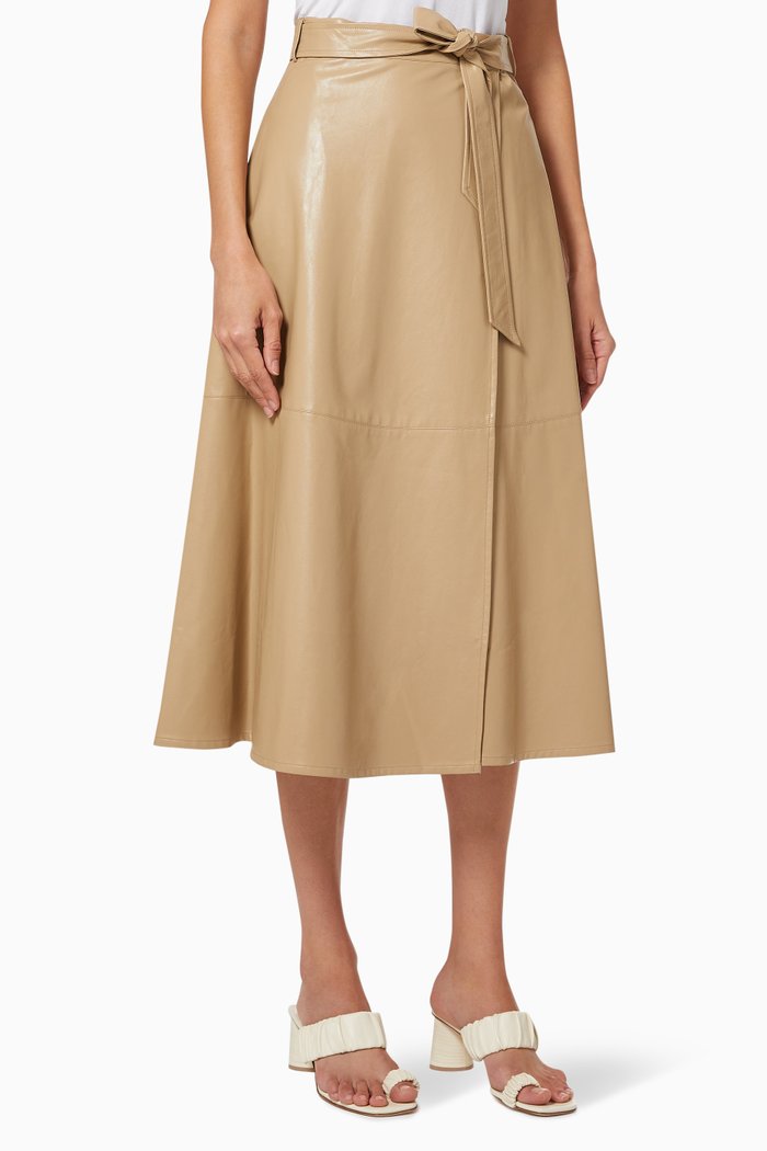 

Gabbia Wrap Skirt in Faux Leather, Neutral