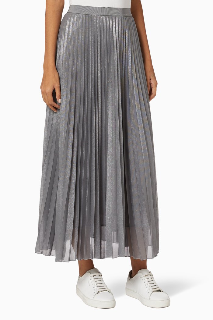 

Pleiadi Midi Skirt in Pleated Jersey Tulle, Grey