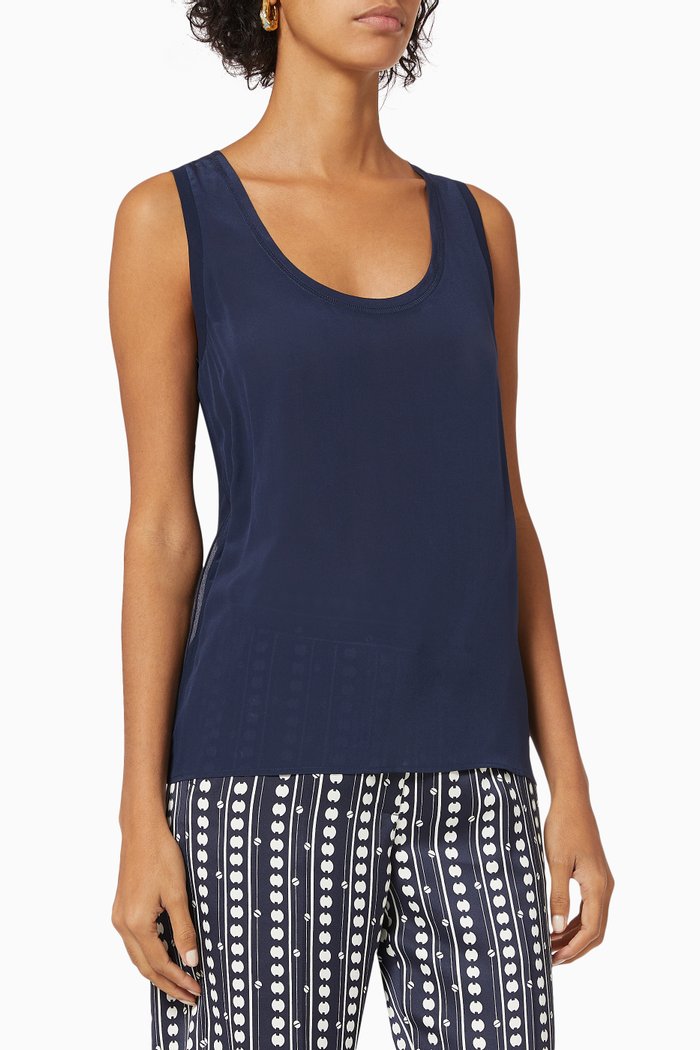 

Saloon Tank Top in Silk & Cotton, Blue