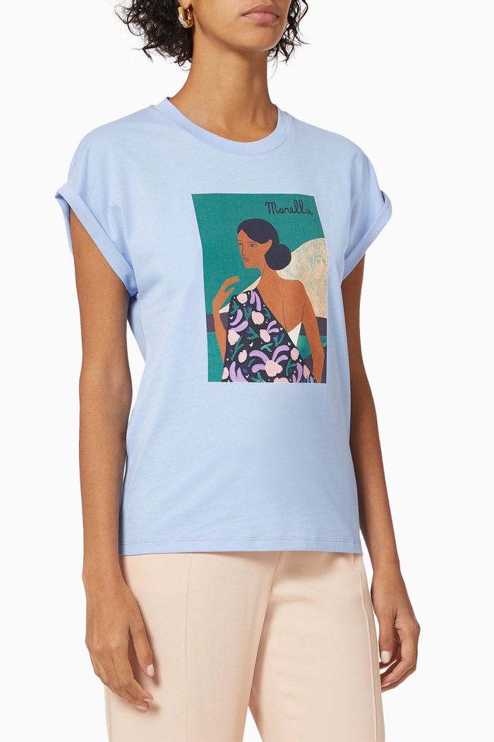 

Giulia Printed T-shirt in Cotton Jersey, Blue