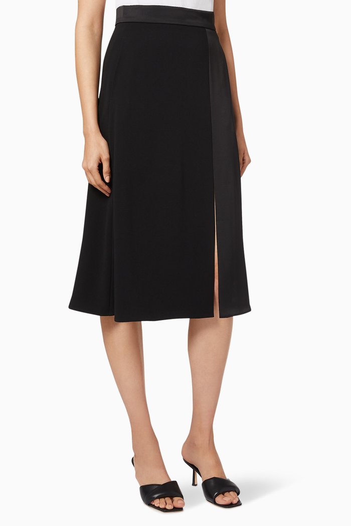 Olanda Satin Crepe Midi Skirt, Black