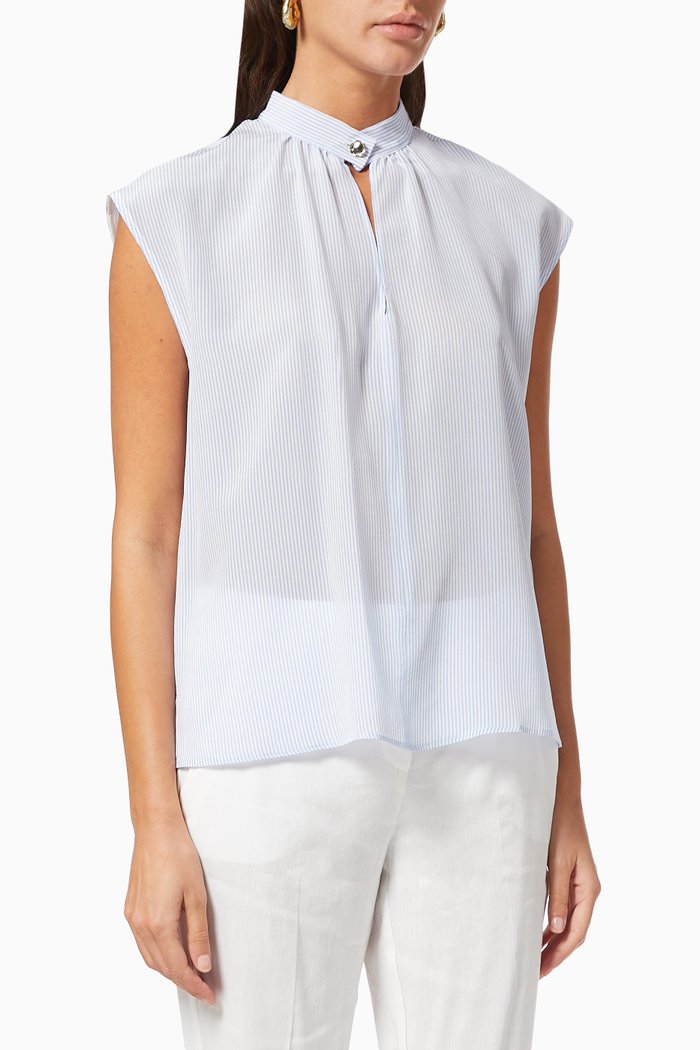 

Caimano Striped Top in Silk, Blue