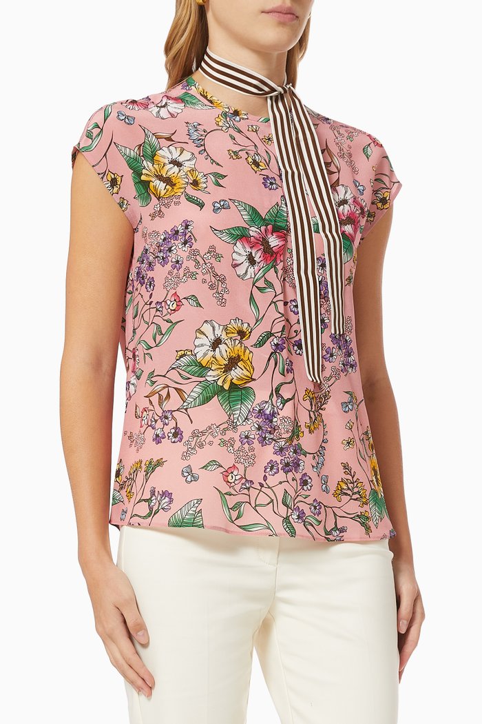 

Lavagna Floral Top with Neck Tie, Pink