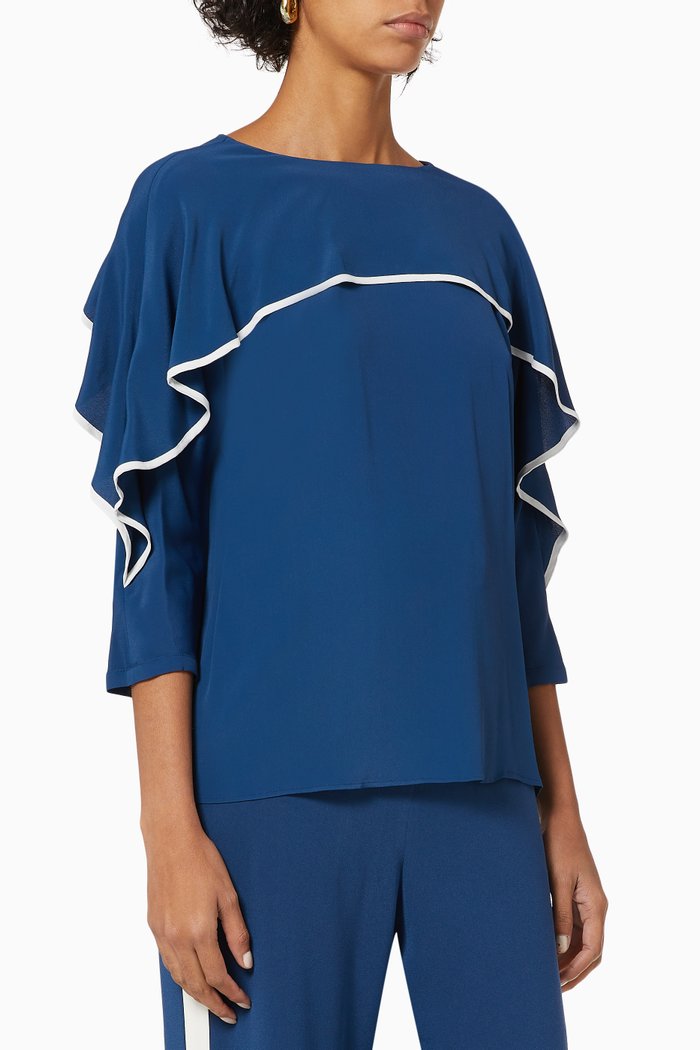 

Breccia Ruffled Shirt in Crepe, Blue