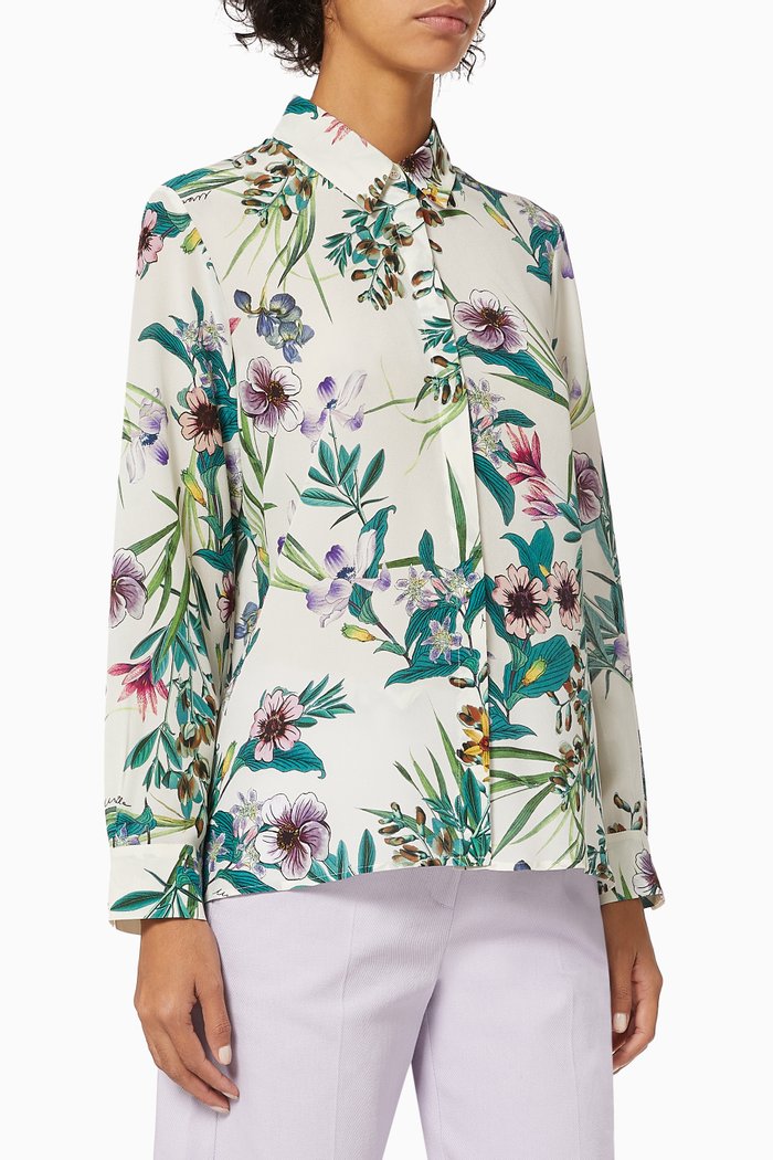 Boario Floral Shirt in Silk, Purple