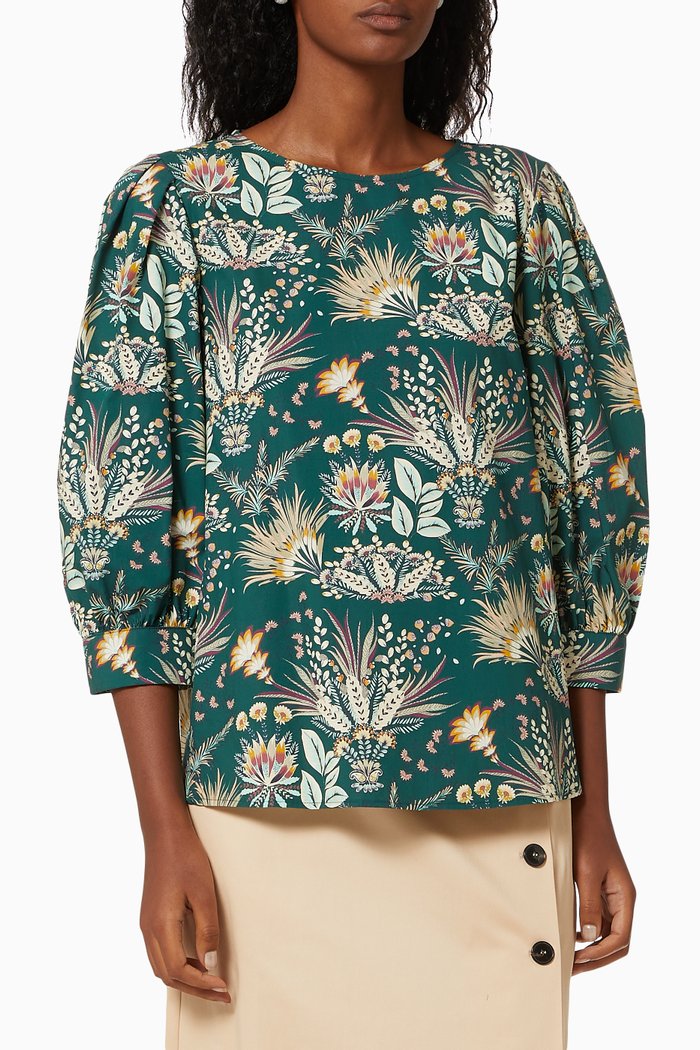 

Adamo Floral Blouse in Cotton, Green