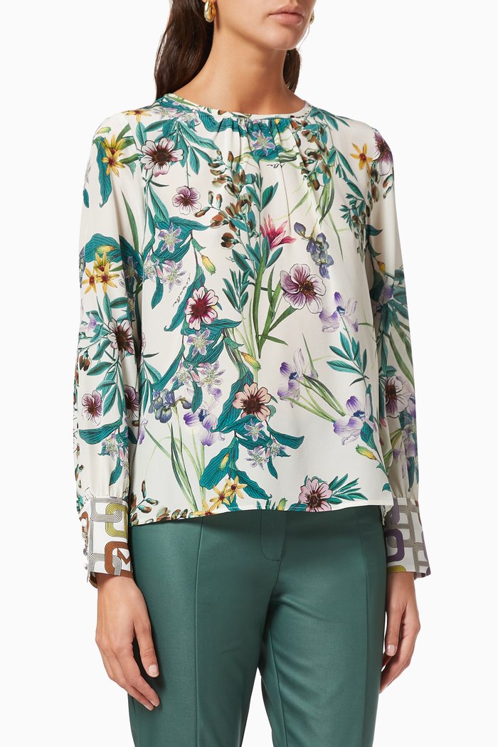 

Cancan Floral Blouse in Silk, Purple