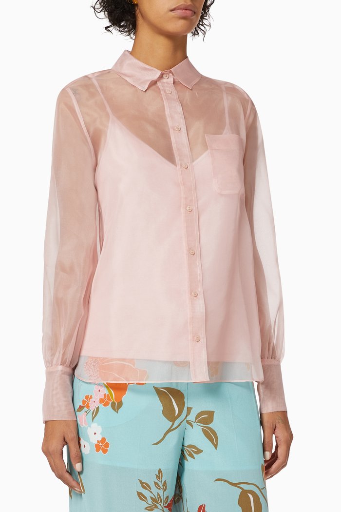Lerici Shirt in Sheer Silk Organza, Pink