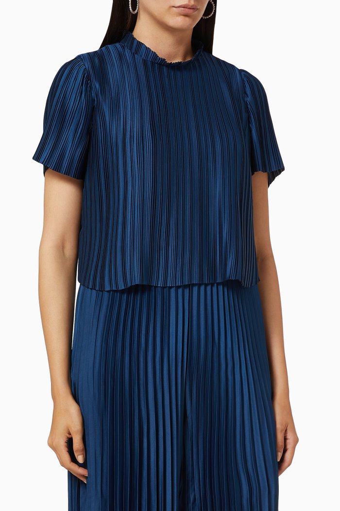 

Cerchio Crop Top in Pleated Satin, Blue
