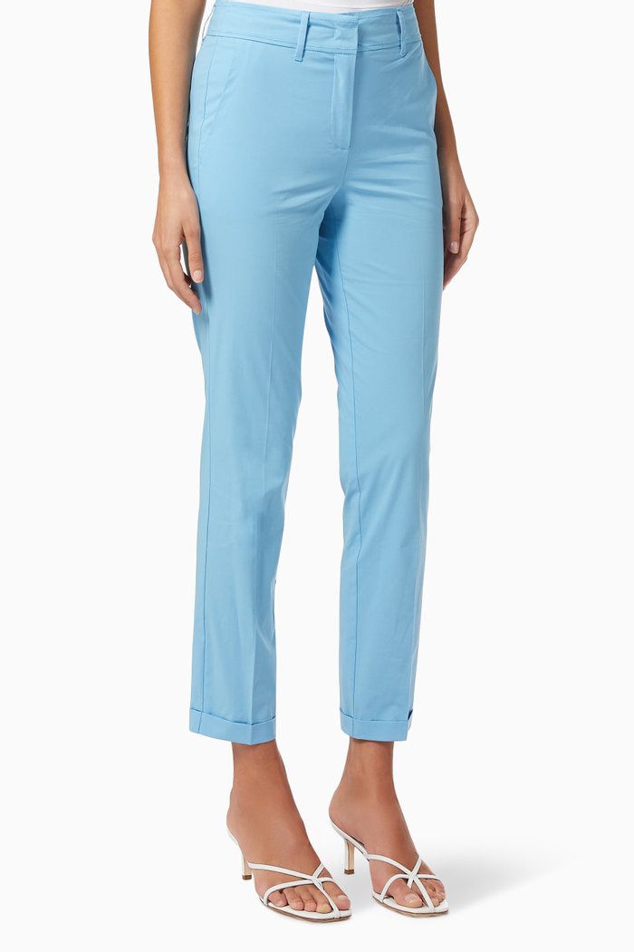Giambo Trousers in Stretch Cotton Poplin, Blue