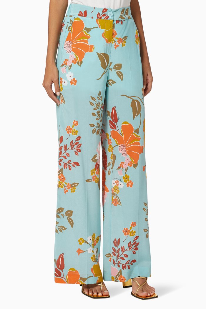Nastro Floral Trousers in Muslin, Green