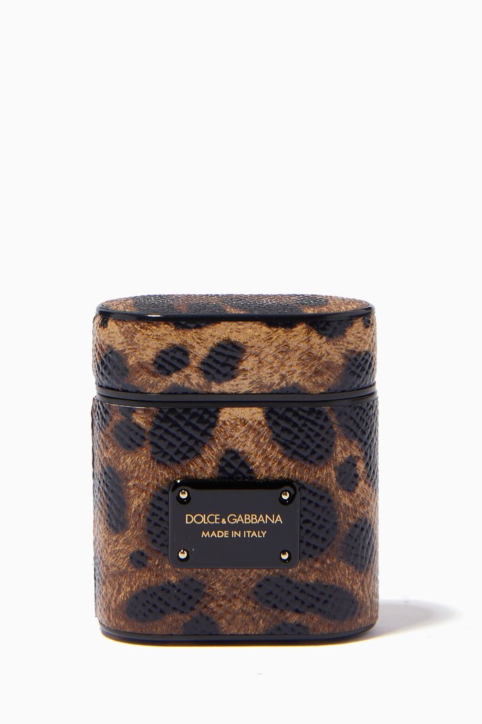 AirPods Case in Leopard-print Dauphine Leather, Brown