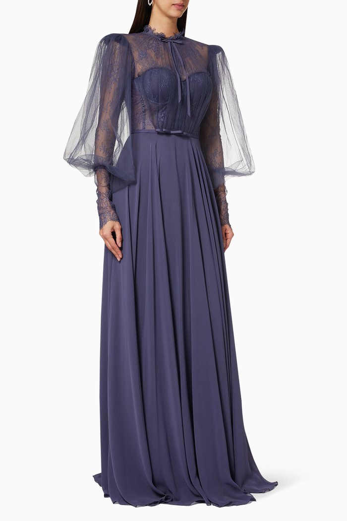 

Chiffon Lace Dress, Blue