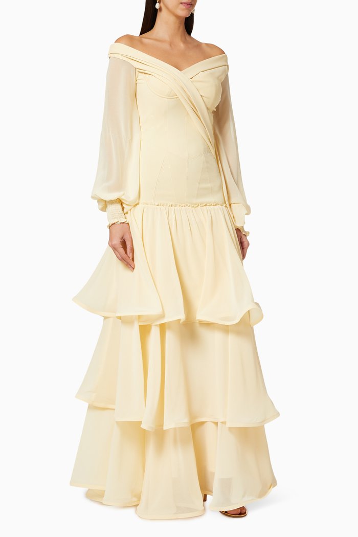 

Off-The-Shoulder Chiffon Dress, Yellow