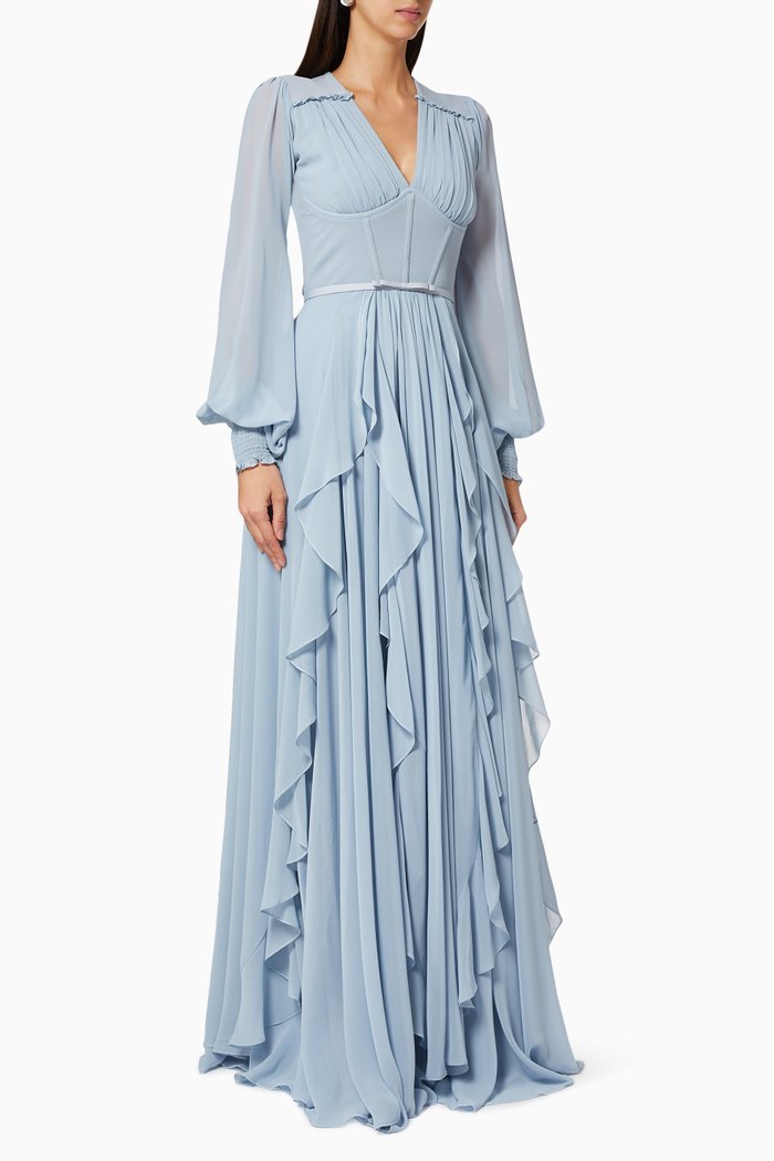 

Corset-Style Waist Chiffon Dress, Blue