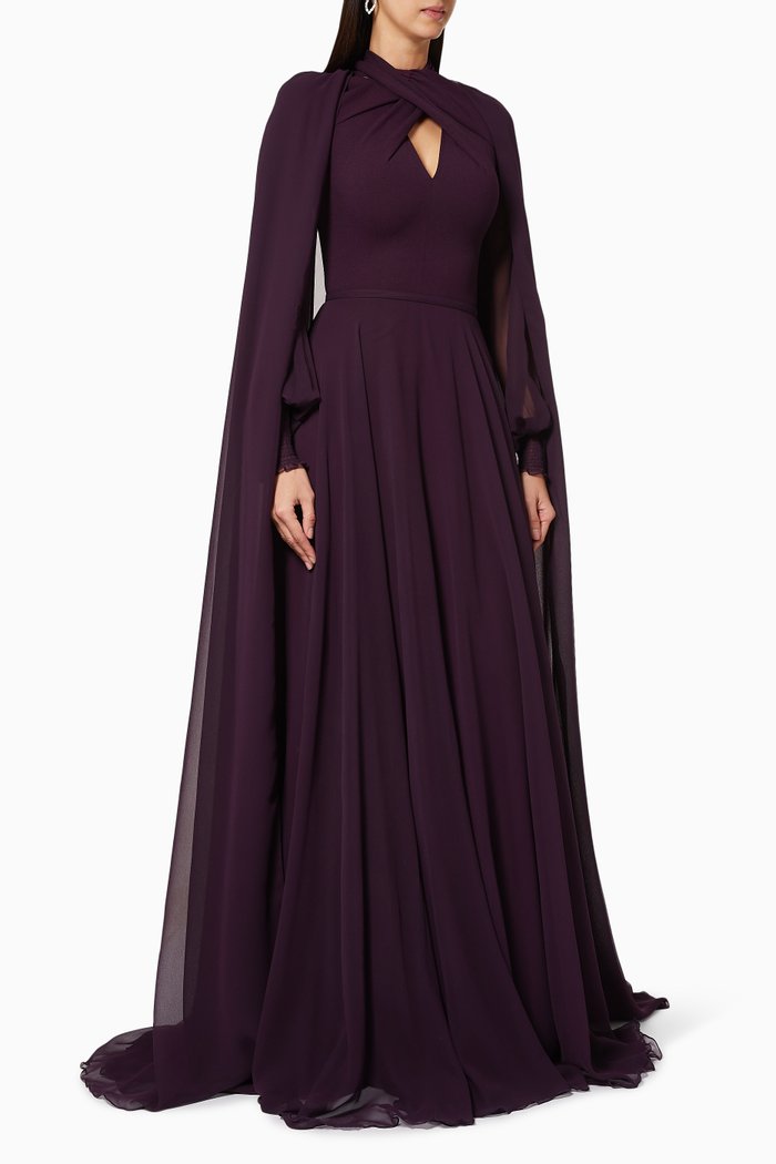Chiffon Cape Dress, Purple