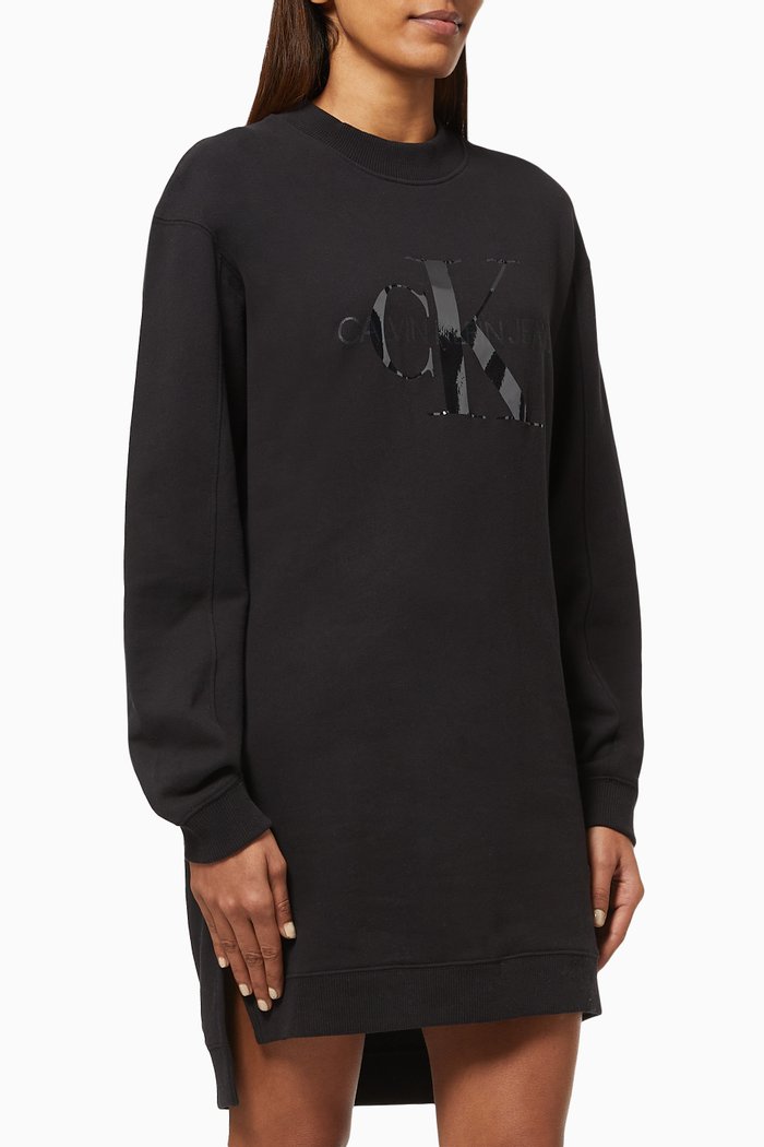 

Tonal Monogram Sweatshirt Dress in Cotton, Black