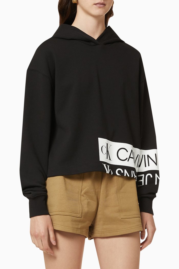 Mirrored Logo Organic Cotton Hoodie, Black