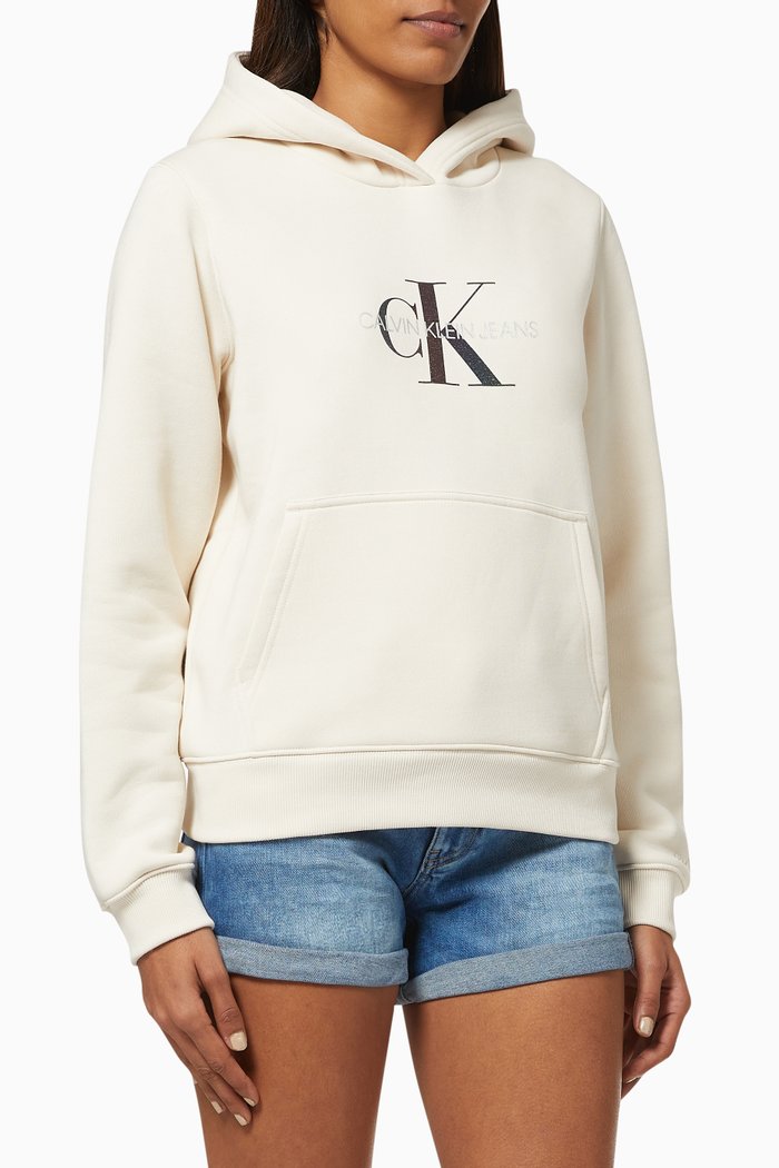 

Reflective Monogram Hoodie Sweatshirt in Cotton, White