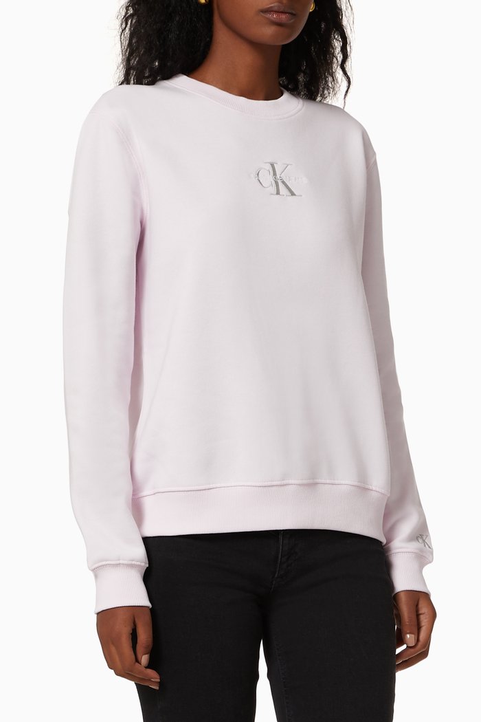 

Embroidered Monogram Sweatshirt in Cotton Terry, Pink