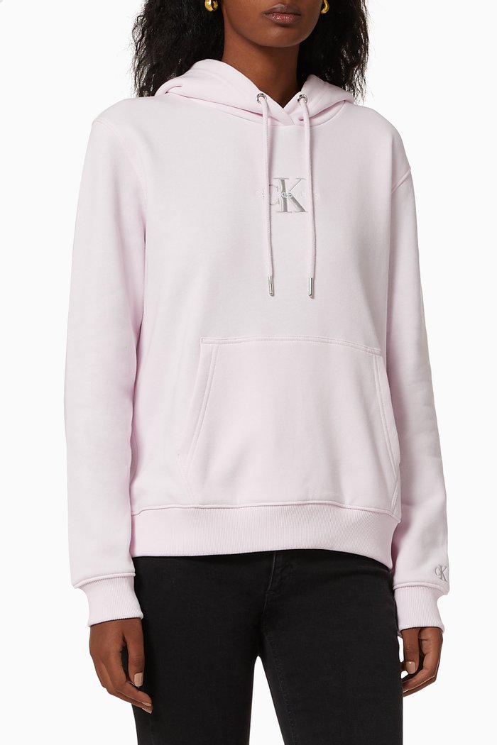 

Embroidered Monogram Hoodie in Cotton Terry, Pink