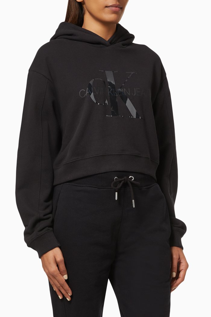 Tonal Monogram Hoodie in Cotton, Black