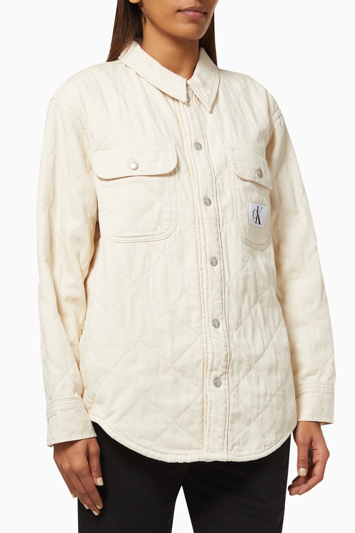

Padded Denim Shirt Jacket in Cotton, Neutral