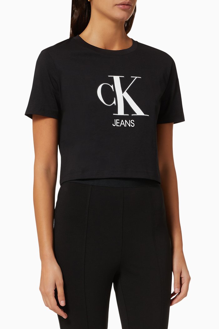 

Monogram Crop T-shirt in Organic Cotton, Black