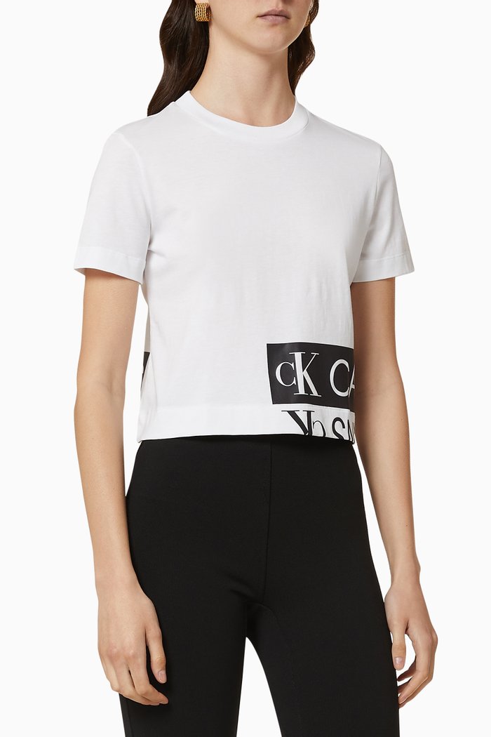 

Mirrored Logo Organic Cotton Crop T-shirt, White