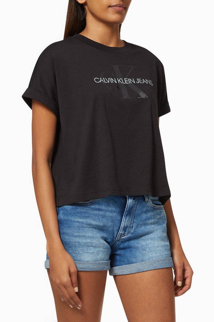 

Tonal Monogram Printed T-shirt in Cotton, Black