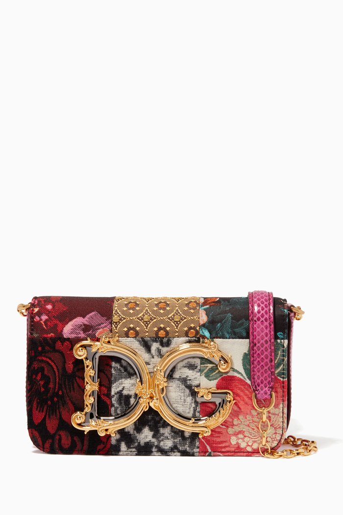 

DG Girl Mini Shoulder Bag in Patchwork Fabric and Leather, Multicolour