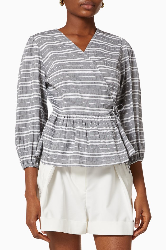 

Yasraffia Wrap Blouse in Organic Cotton, Black