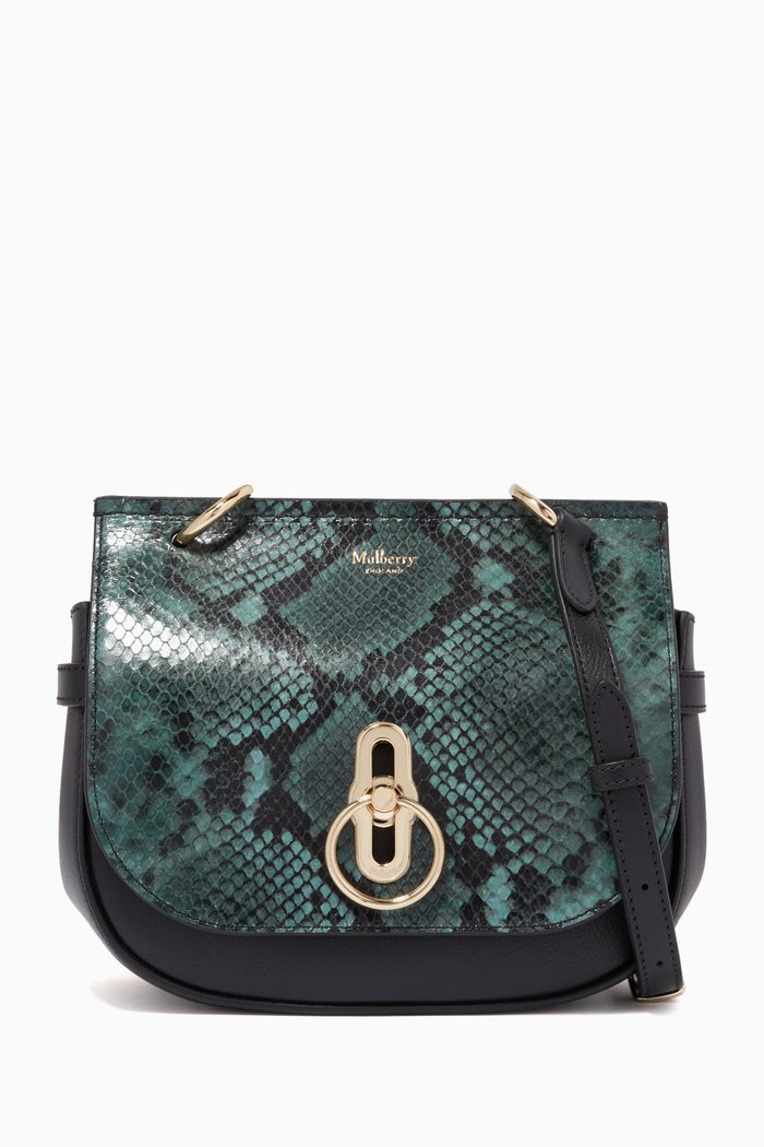 

Small Amberley Satchel Bag in Python Printed & Silky Calf Leather, Green