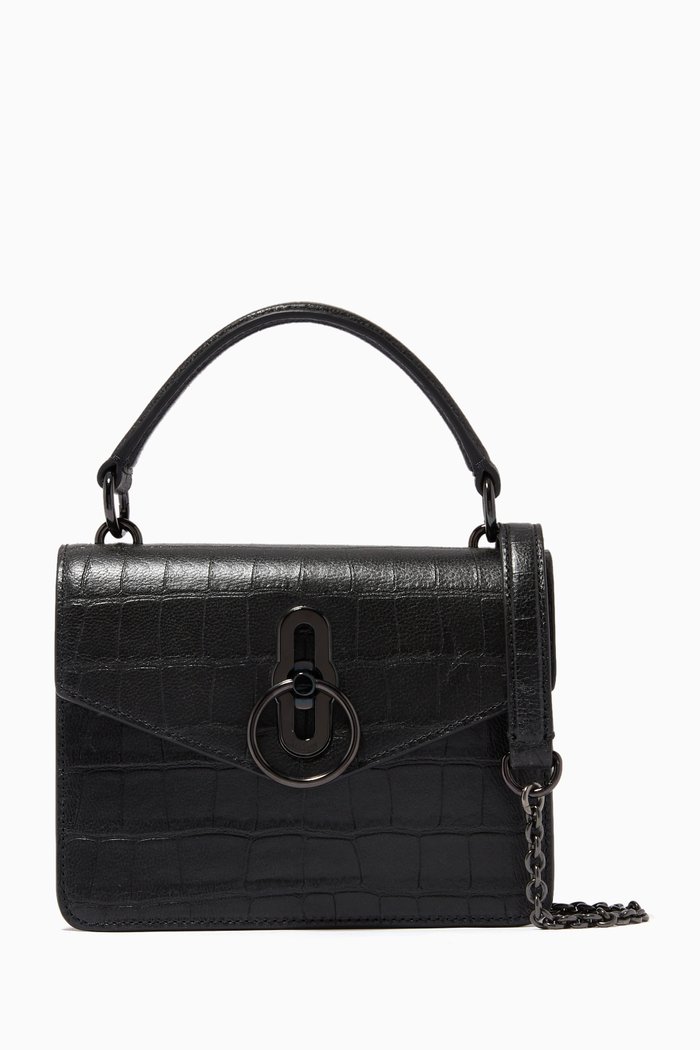 

Small Amberley Crossbody Bag in Croc-Embossed Leather, Black