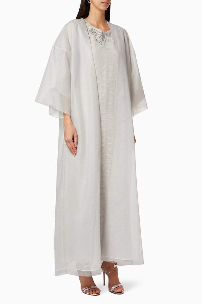 Four Layered Bisht Abaya with Contrasting Inner Dress, Grey