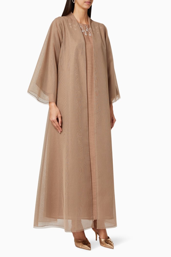 

Four Layered Jacket Abaya with Inner Dress, Purple
