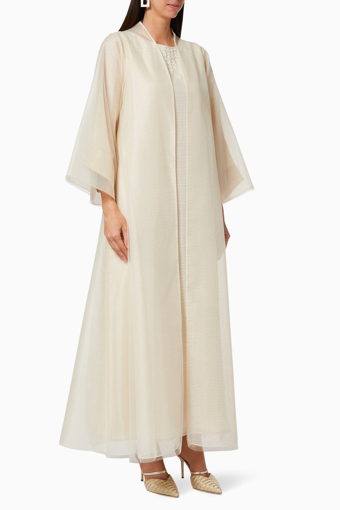Four Layered Jacket Abaya with Inner Dress, Neutral
