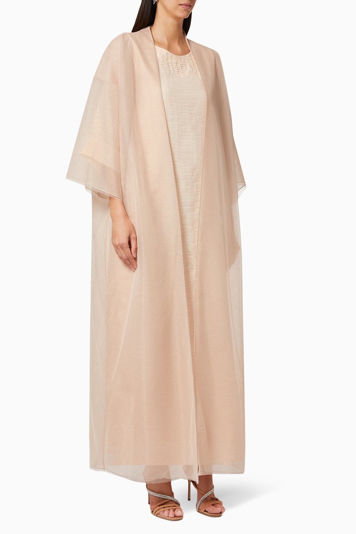 Four Layered Bisht Abaya with Inner Dress, Pink
