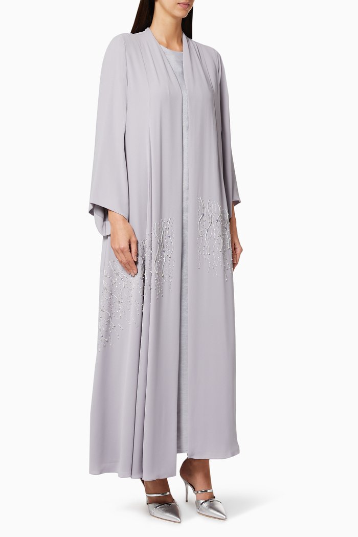 

Embellished Textured Abaya Set, Grey